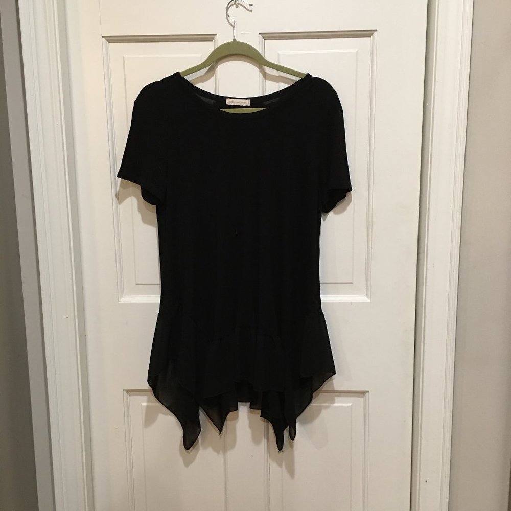 Pebble and Stone Black T-Shirt with Sheer Ruffle